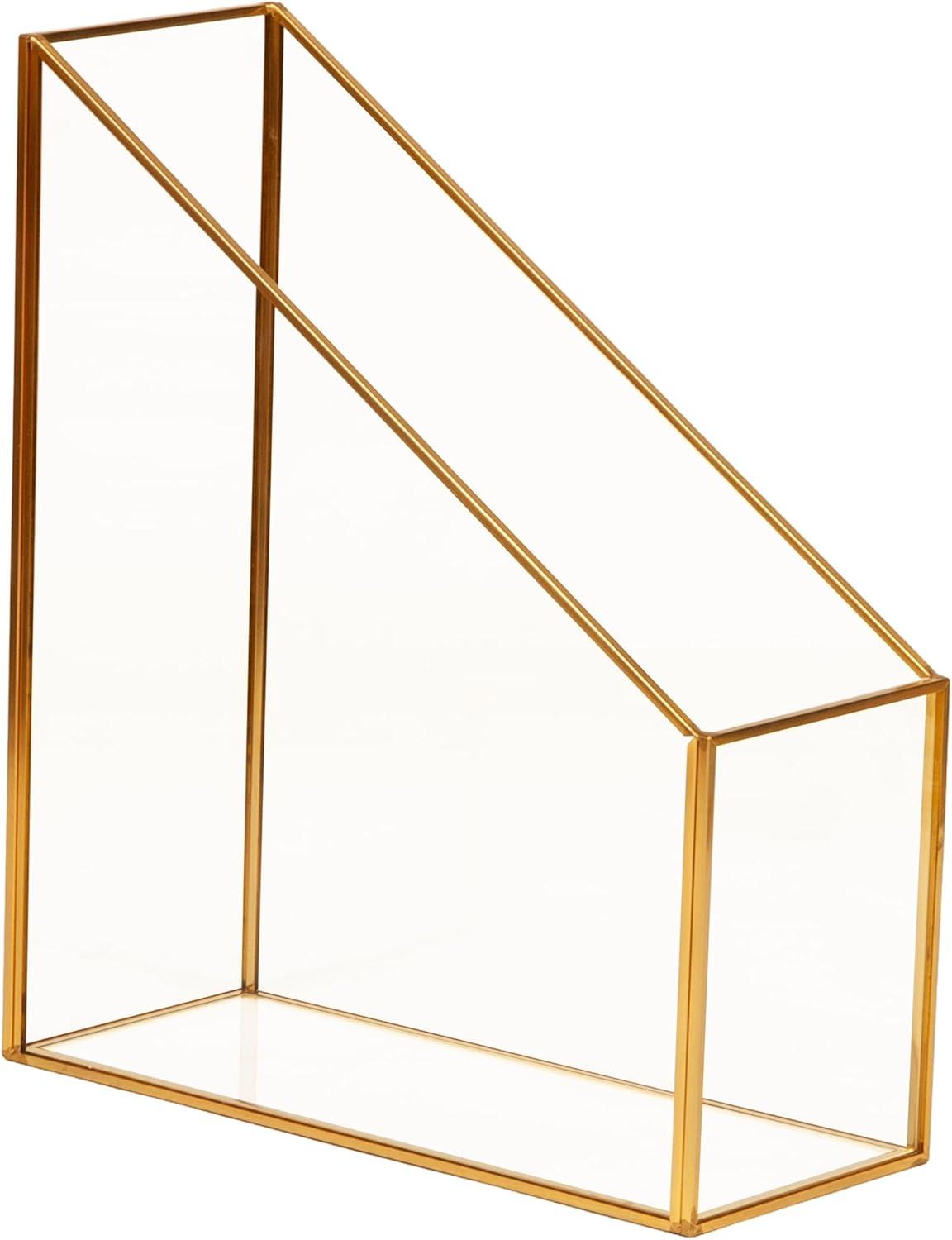 image:imageMind Reader 4Compartment Glass Desktop Organizer with Copper Trim Angled Design for Office Supplies Makeup amp Accessories Glass and Copper Clear39 x 95 x 11
