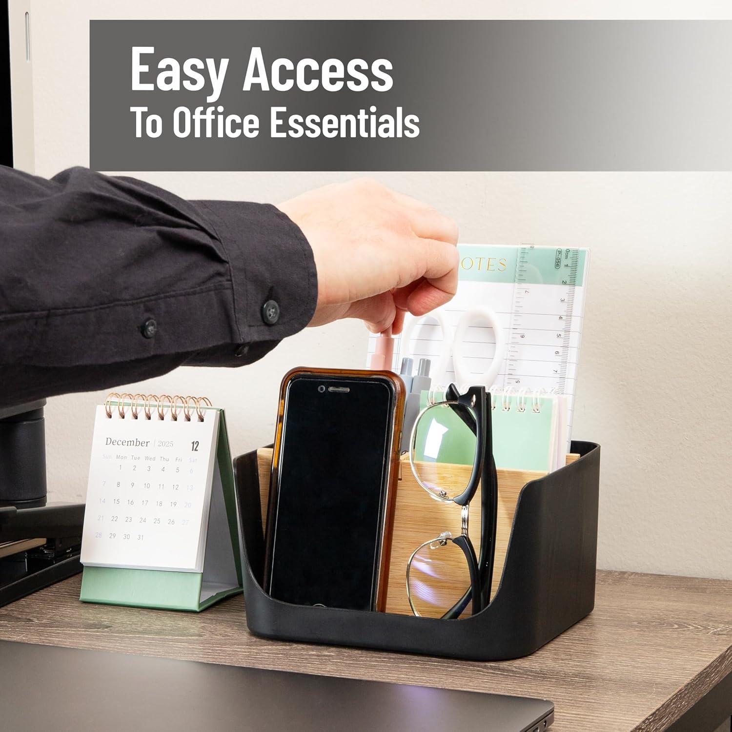 image:imageMind Reader 5Compartment Desktop Organizer Adjustable Caddy Plastic and Wood BlackBlack