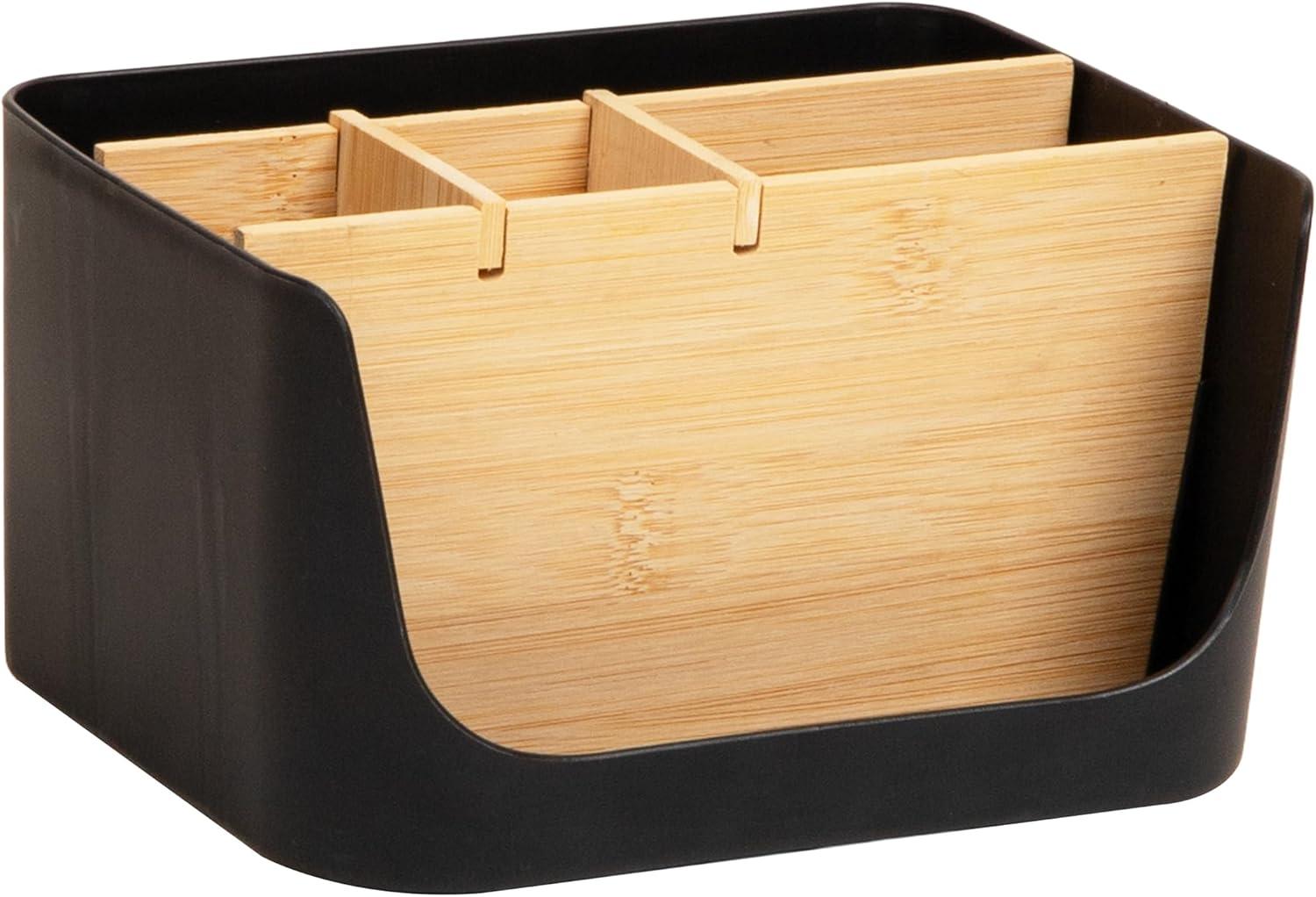 image:imageMind Reader 5Compartment Desktop Organizer Adjustable Caddy Plastic and Wood BlackBlack
