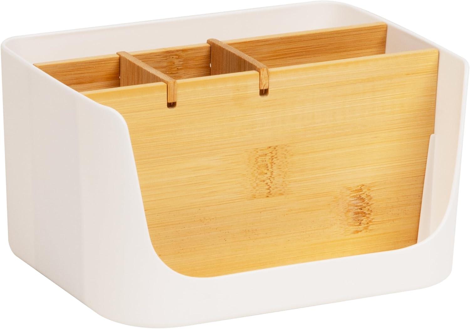 image:imageMind Reader 5Compartment Desktop Organizer Adjustable Caddy Plastic and Wood BlackWhite