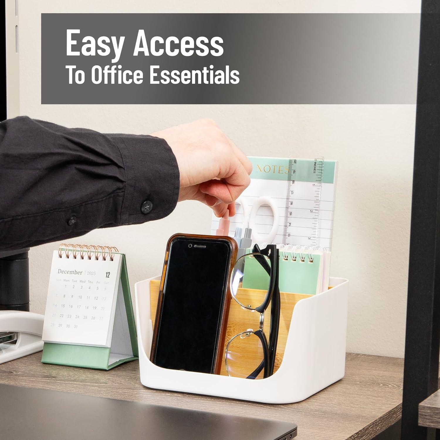 image:imageMind Reader 5Compartment Desktop Organizer Adjustable Caddy Plastic and Wood BlackWhite