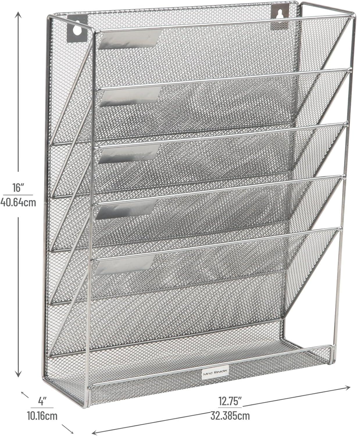 image:imageMind Reader 5Pocket Vertical File Storage Desktop Organizer Wall Mount Office Metal Mesh BlackSilver