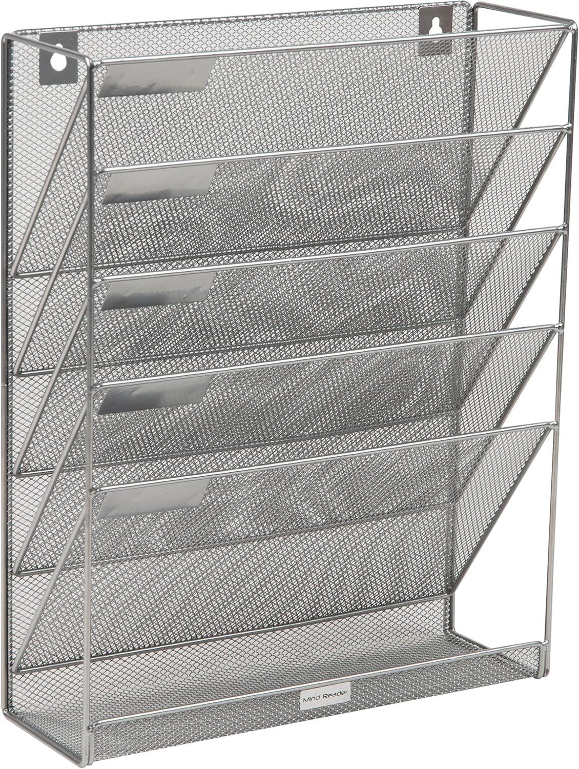 image:imageMind Reader 5Pocket Vertical File Storage Desktop Organizer Wall Mount Office Metal Mesh BlackSilver