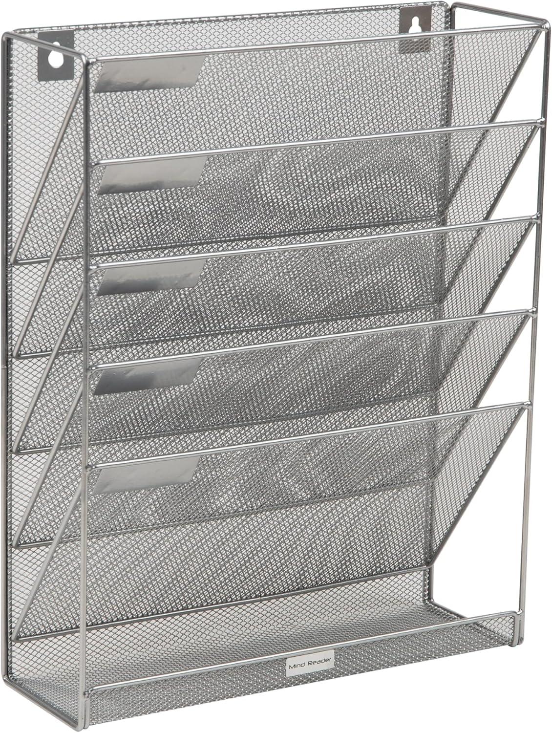 image:imageMind Reader 5Pocket Vertical File Storage Desktop Organizer Wall Mount Office Metal Mesh BlackSilver
