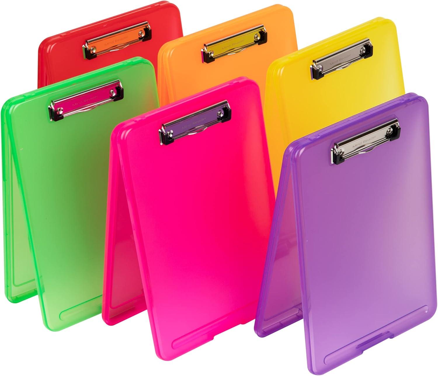 image:imageMind Reader Clipboard with Storage Teacher Nursing Clipboard Plastic 925L x 1325W x 1H Set of 6 Assorted ColorsTranslucent Assorted
