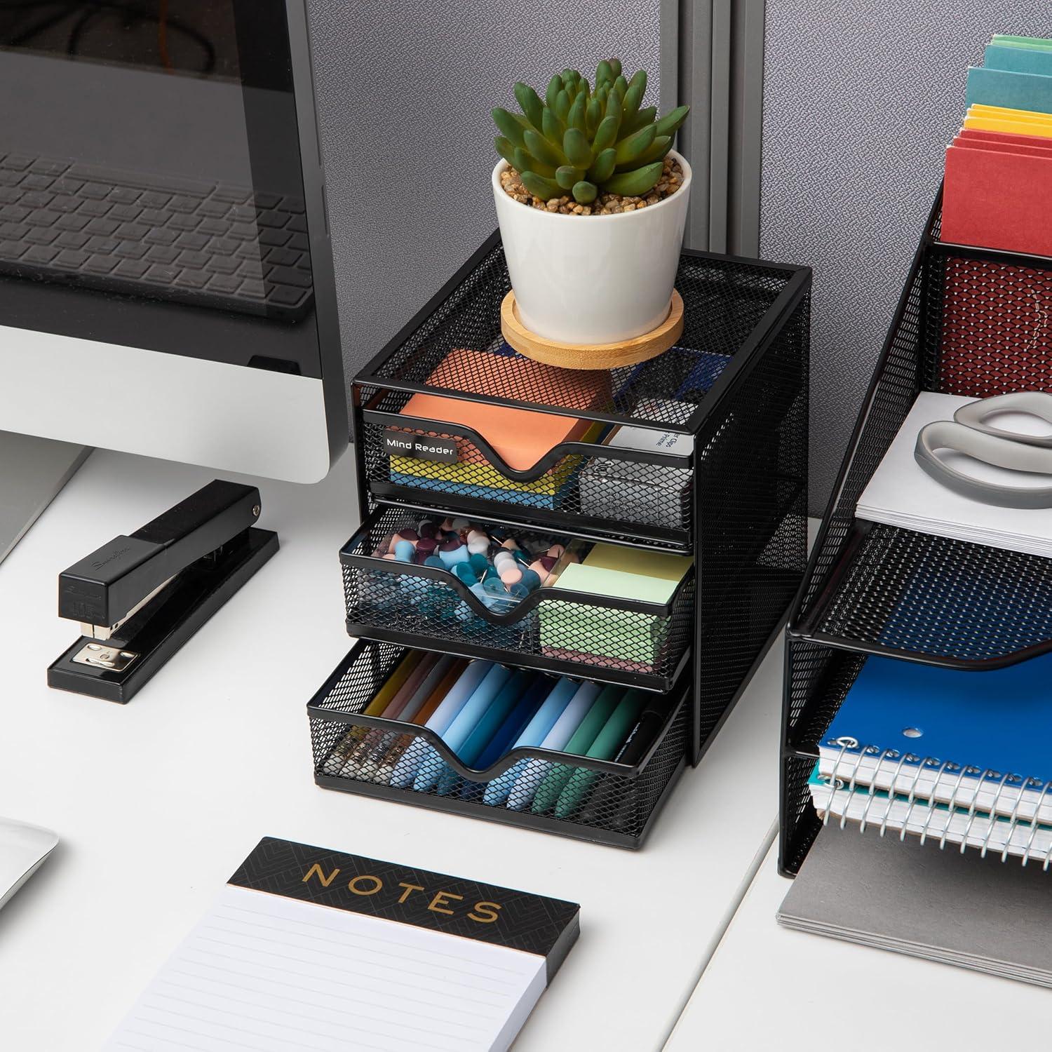 image:imageMind Reader Desktop Accessory Storage Desk Supplies Organizer Office Metal Mesh 625 L x 65 W x 65 H Black625L x 65W x 65H