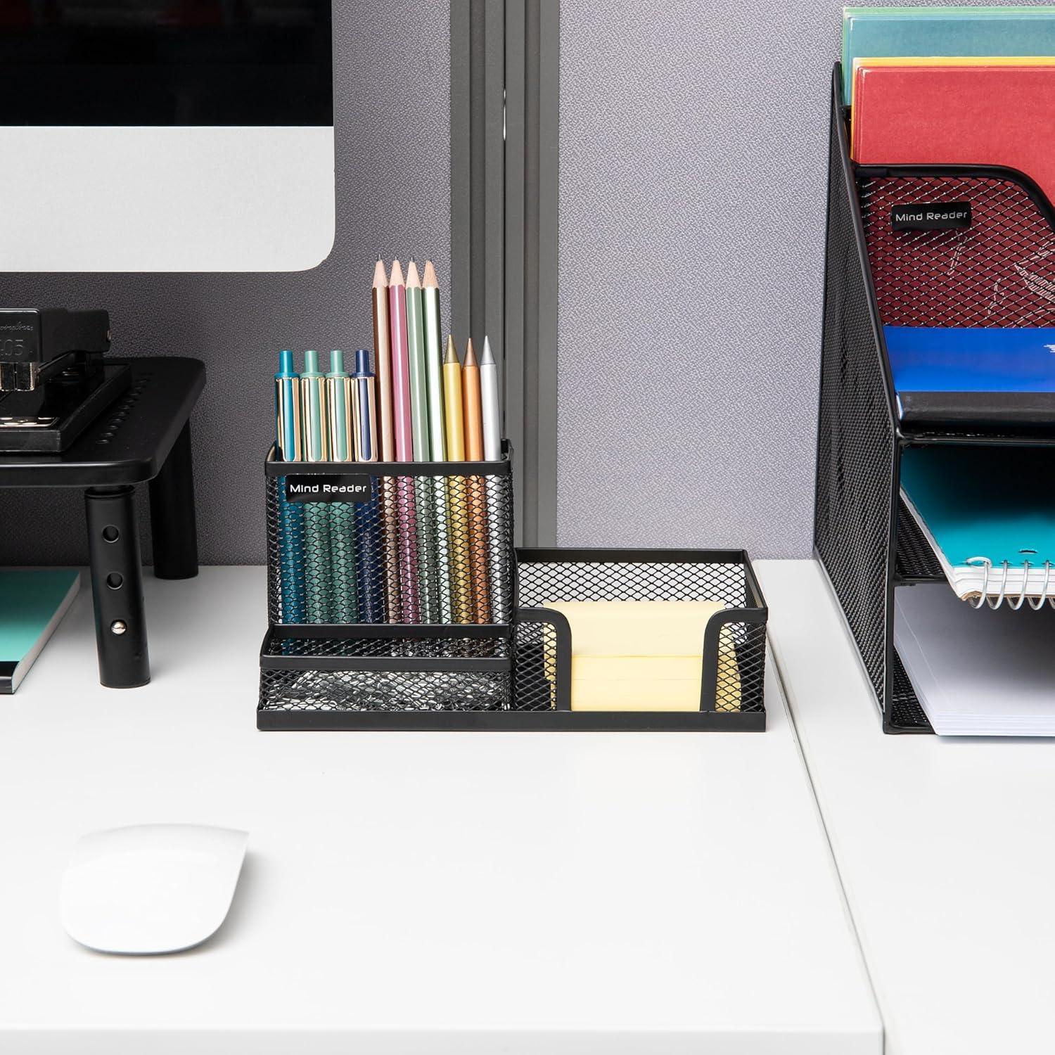 image:imageMind Reader Desktop Organizer Pen Holder Clip Basket Storage Office Metal Mesh 807L x 413W x 394H BlackMEMORG2BLK