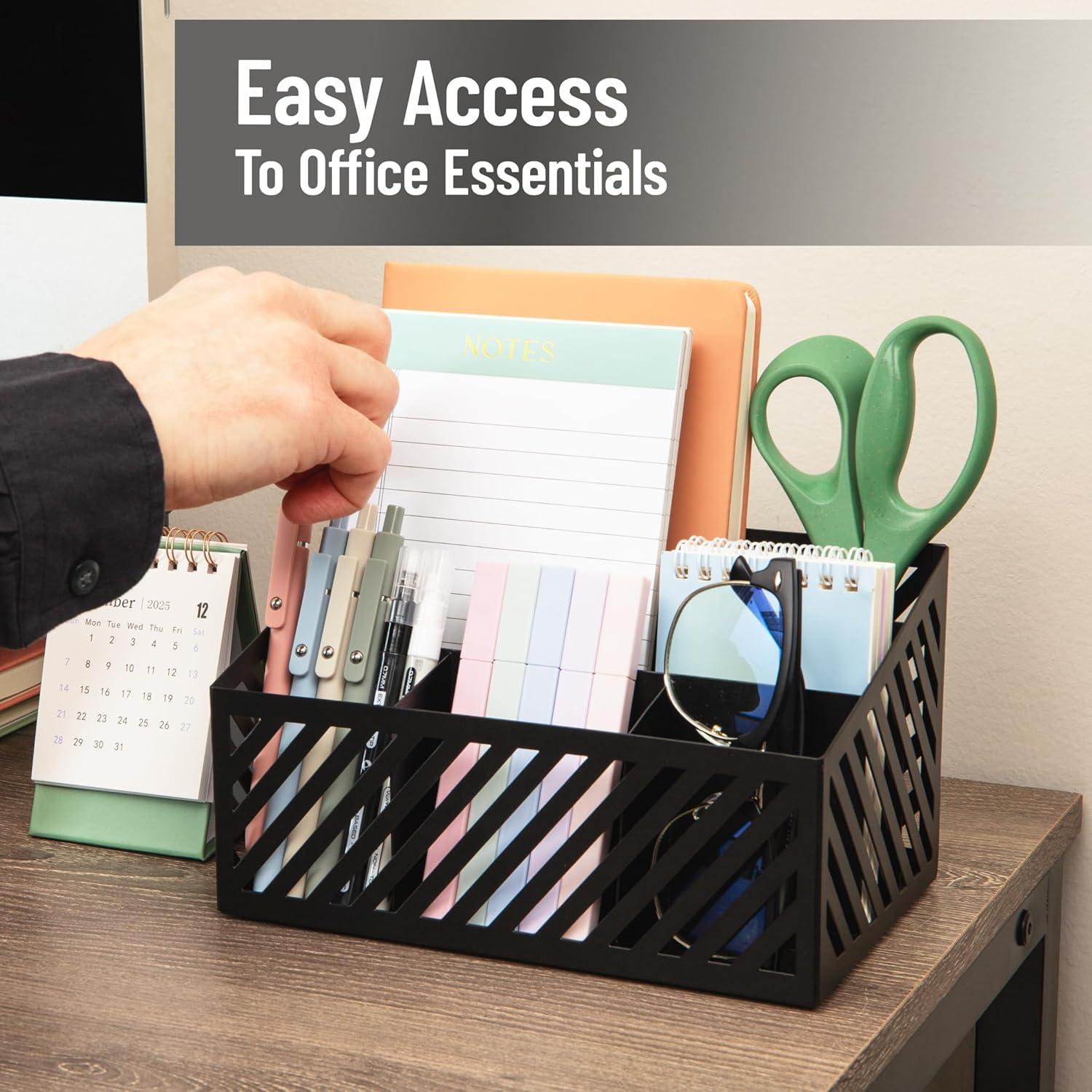 image:imageMind Reader Desktop Organizer and Mail Sorter Five Compartments Office Supplies and Accessories Metal WhiteBlack