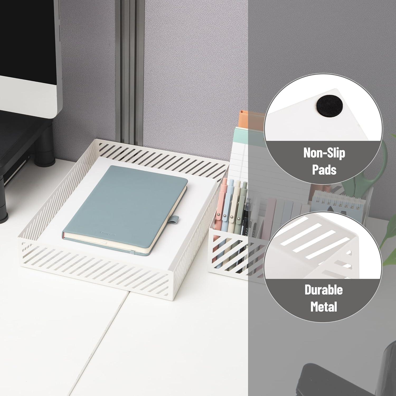 image:imageMind Reader Desktop Organizer and Mail Sorter Five Compartments Office Supplies and Accessories Metal WhiteWhite