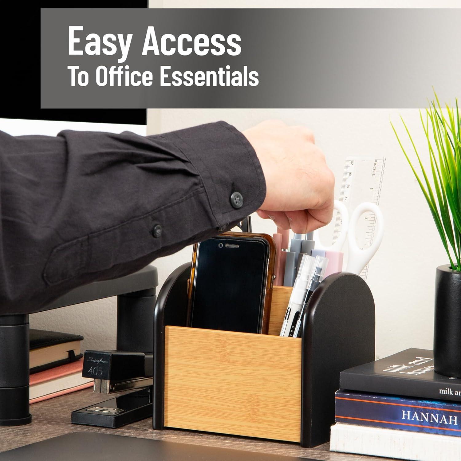 image:imageMind Reader Desktop Organizer with 3 Compartments Natural Wood and Matte Finish Sides Compact Desk Storage Wood WhiteBlack