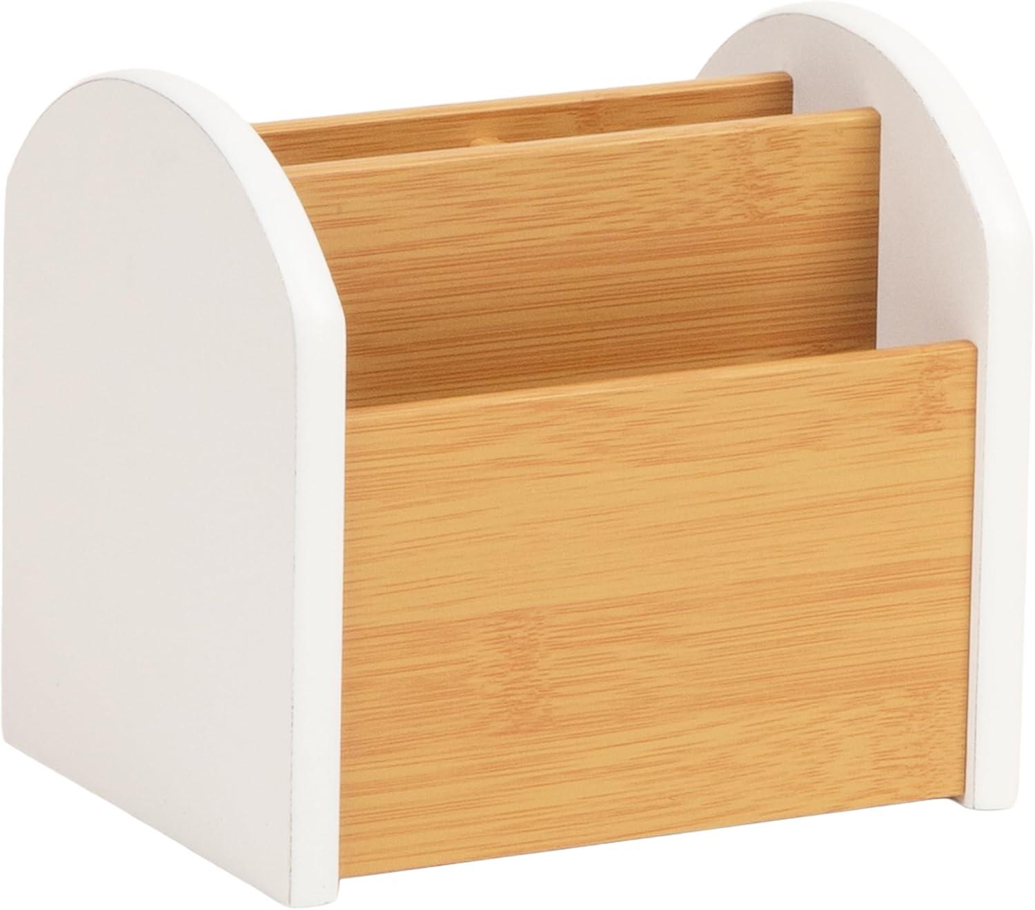 image:imageMind Reader Desktop Organizer with 3 Compartments Natural Wood and Matte Finish Sides Compact Desk Storage Wood WhiteWhite