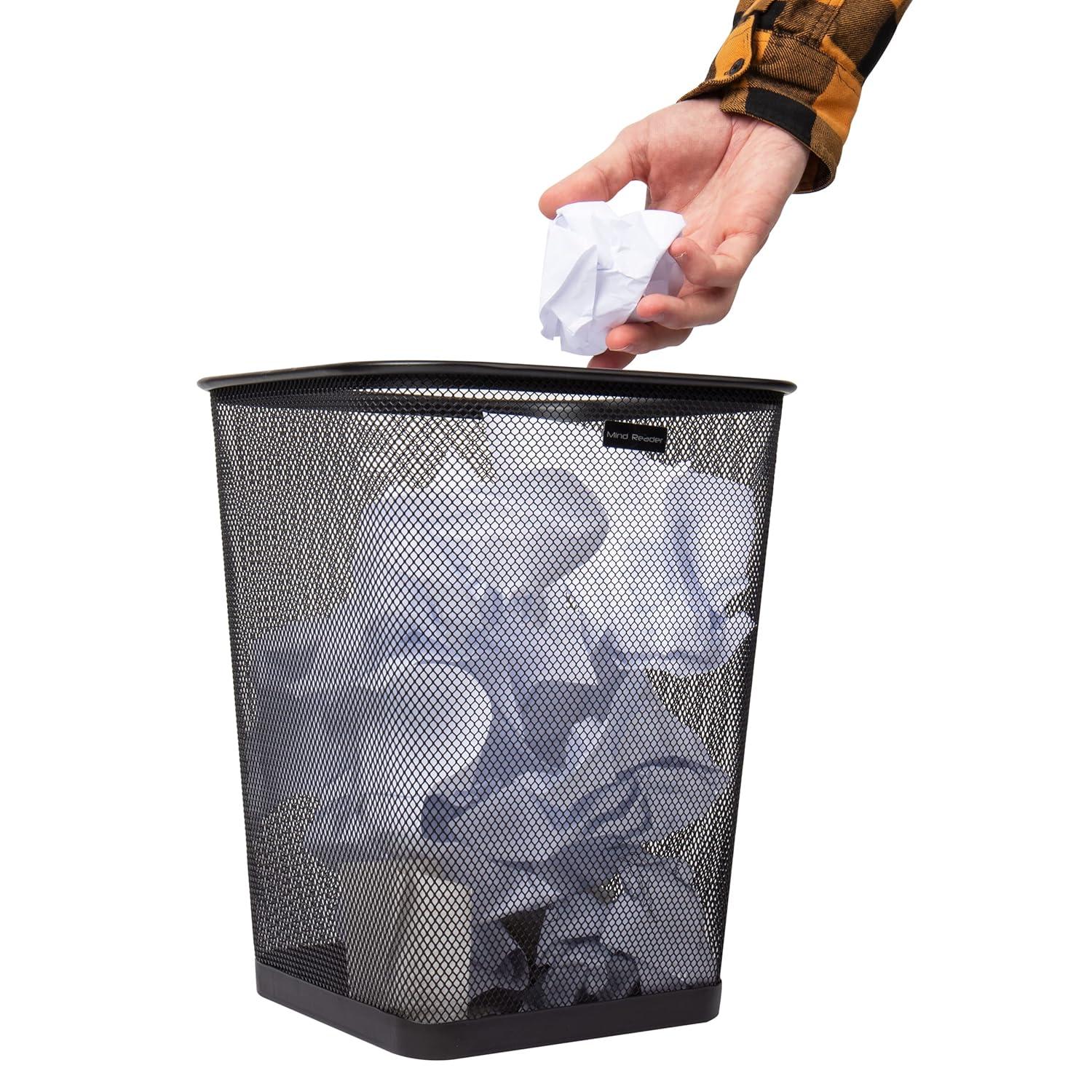 image:imageMind Reader Mesh Trash Can Waste Paper Basket Square Office Metal Mesh 975 L x 975 W x 1225 H Set of 4 BlackClassic Black
