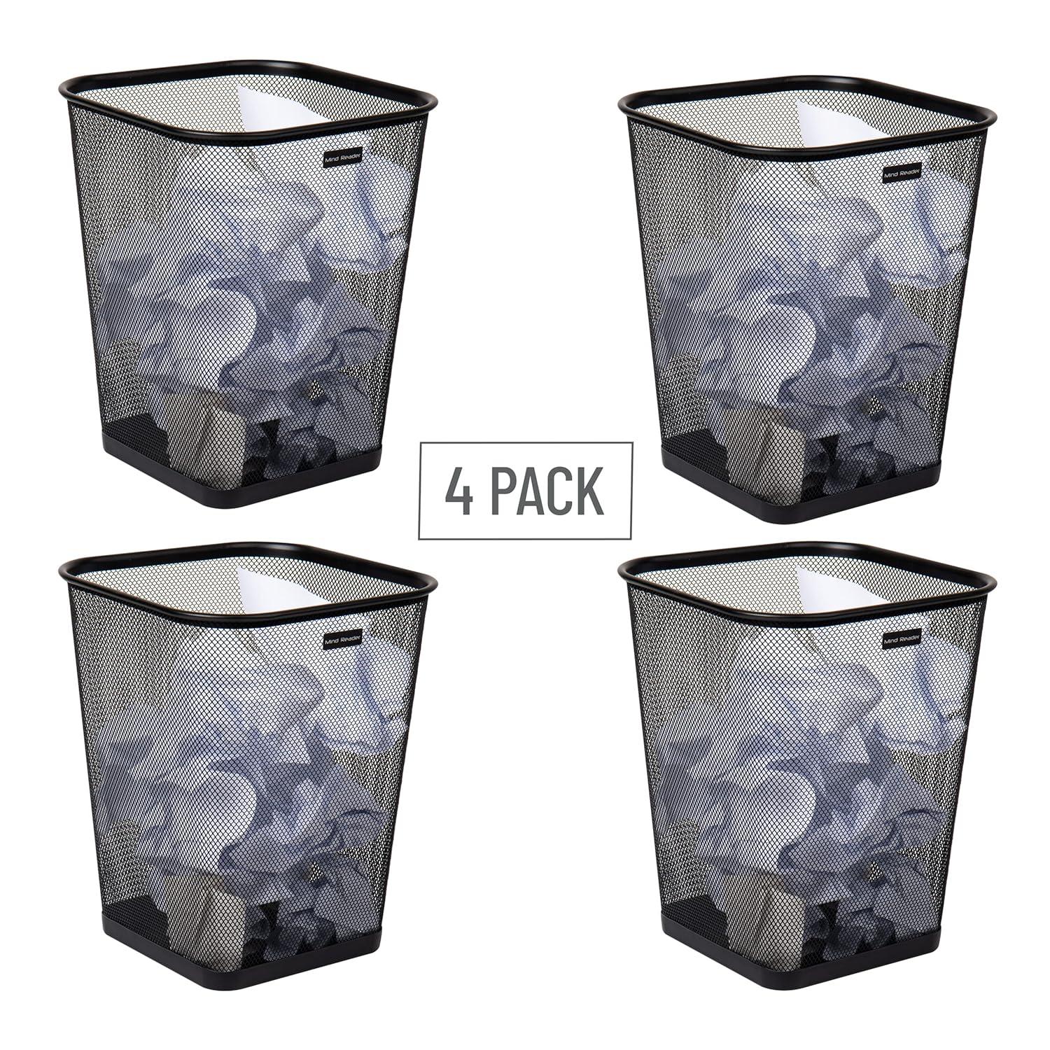 image:imageMind Reader Mesh Trash Can Waste Paper Basket Square Office Metal Mesh 975 L x 975 W x 1225 H Set of 4 BlackClassic Black