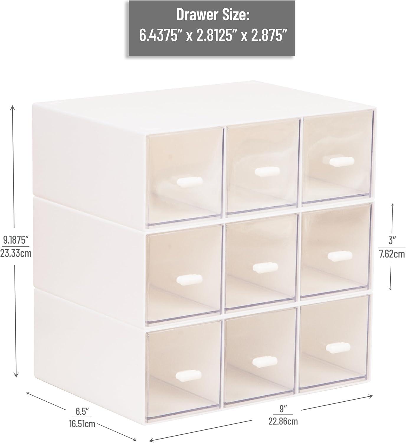image:imageMind Reader Modular Craft Organizer 9 Clear Drawer Desktop Storage Stackable Interlocking Units for Art Supplies Office and Hobby Storage Plastic Set of 3 White