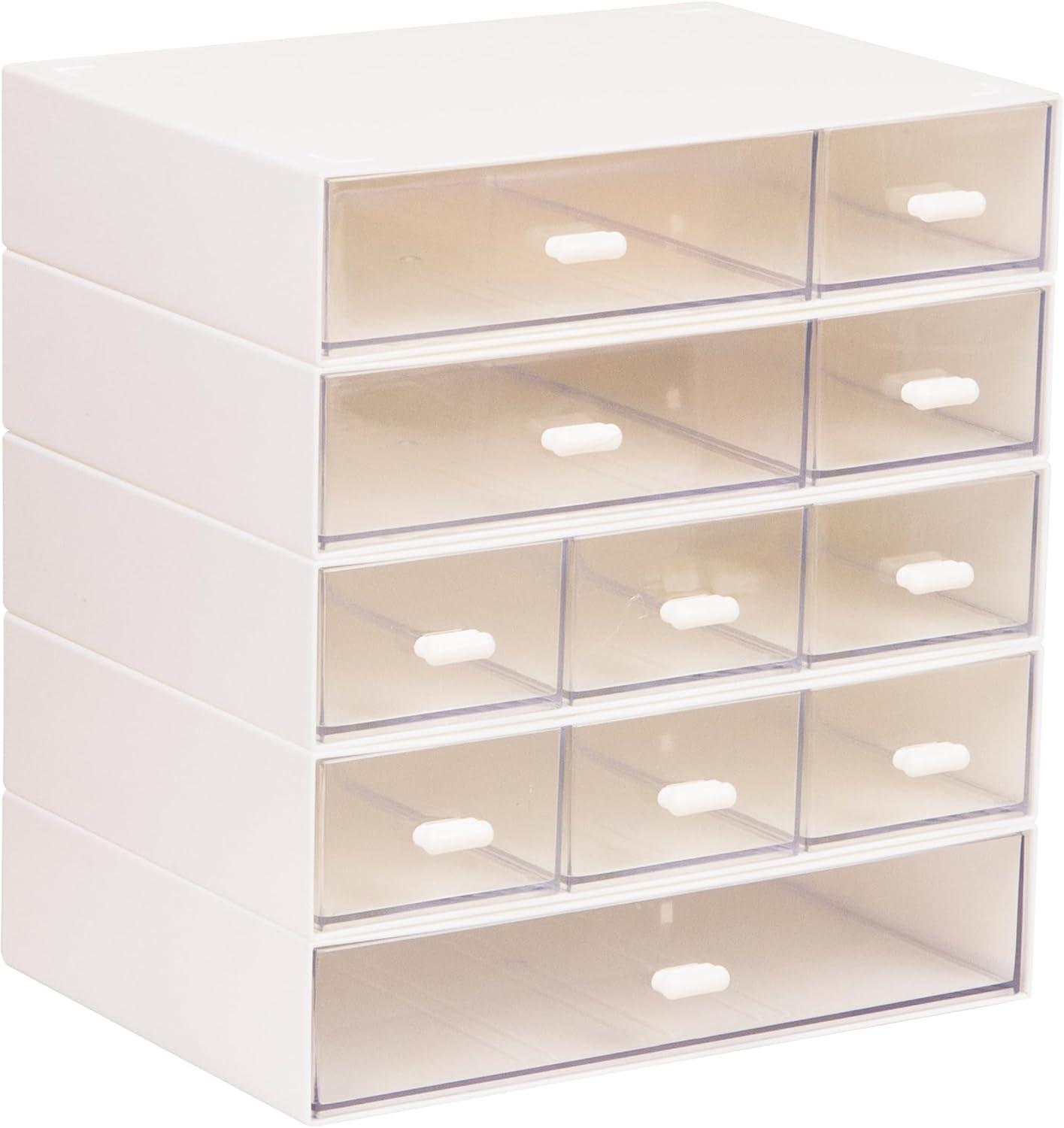 image:imageMind Reader Stackable Craft Organizer with Drawers Modular Storage Tower Interlocking Design for Art Supplies Office Supplies Sewing Beads Plastic Set of 5 White