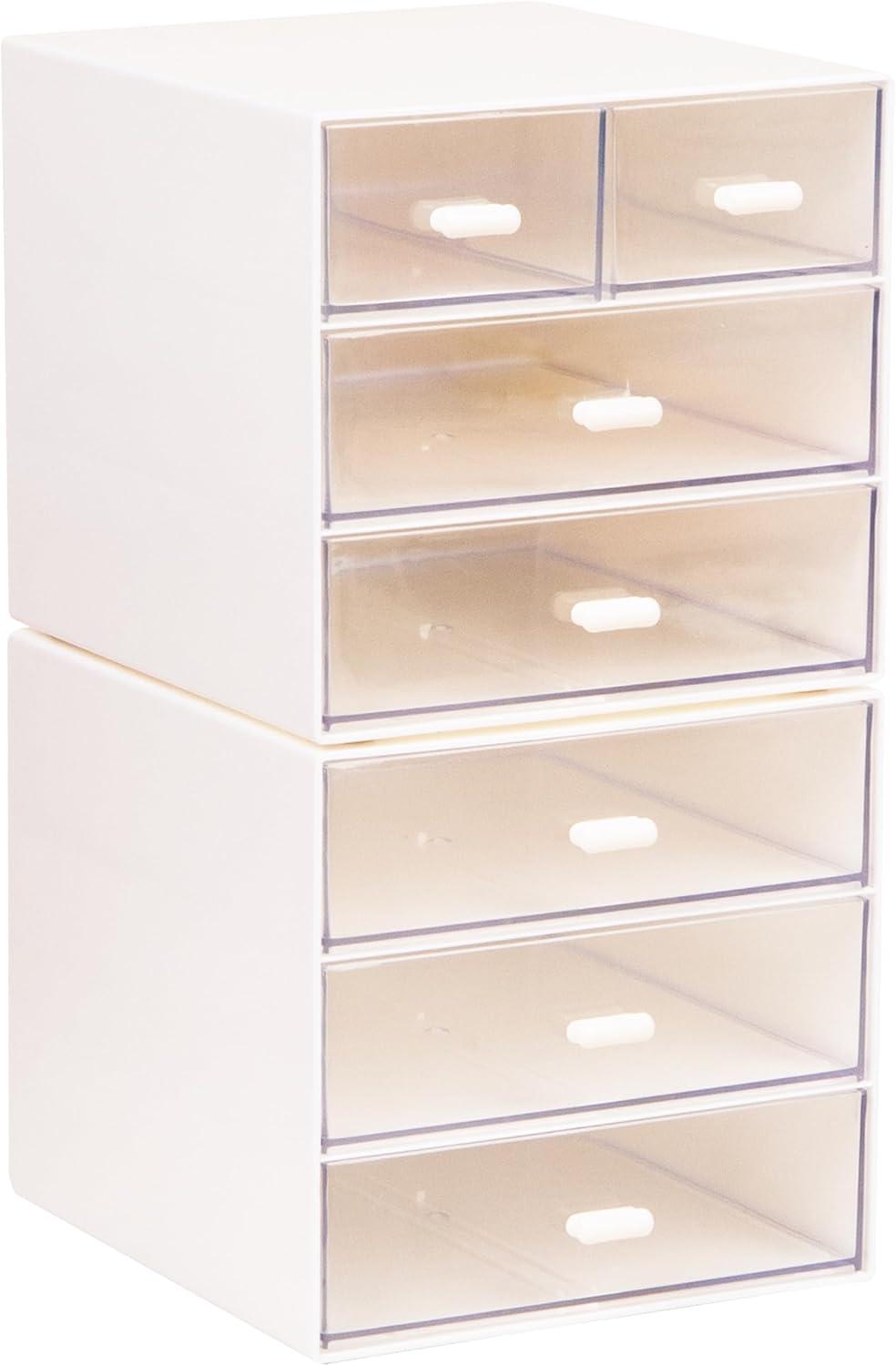 image:imageMind Reader Stackable Craft Supply Organizer 6 Drawer Desktop Storage with Clear Drawers Plastic Set of 2 White