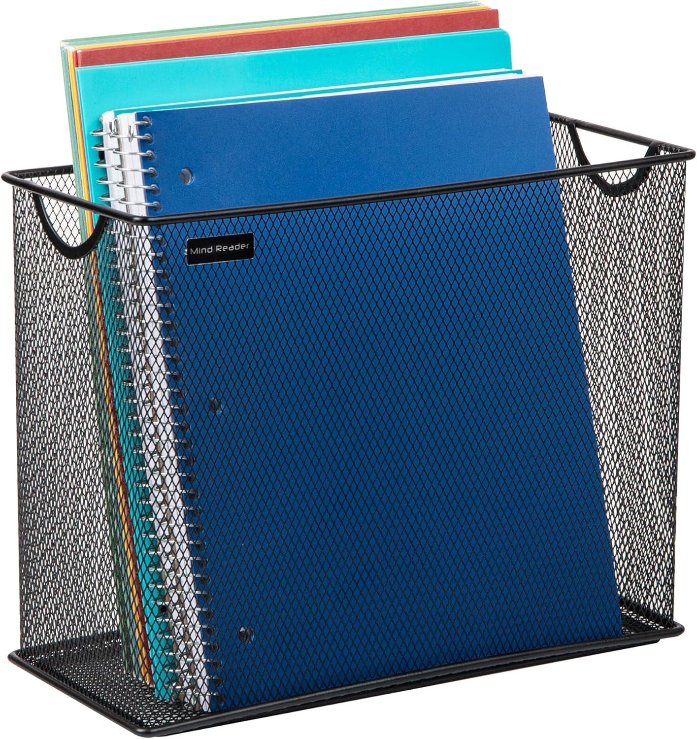 image:imageMind Reader Vertical File Storage Desktop Organizer Hanging Files Office Metal Mesh 1225L x 55W x 10H BlackBlack