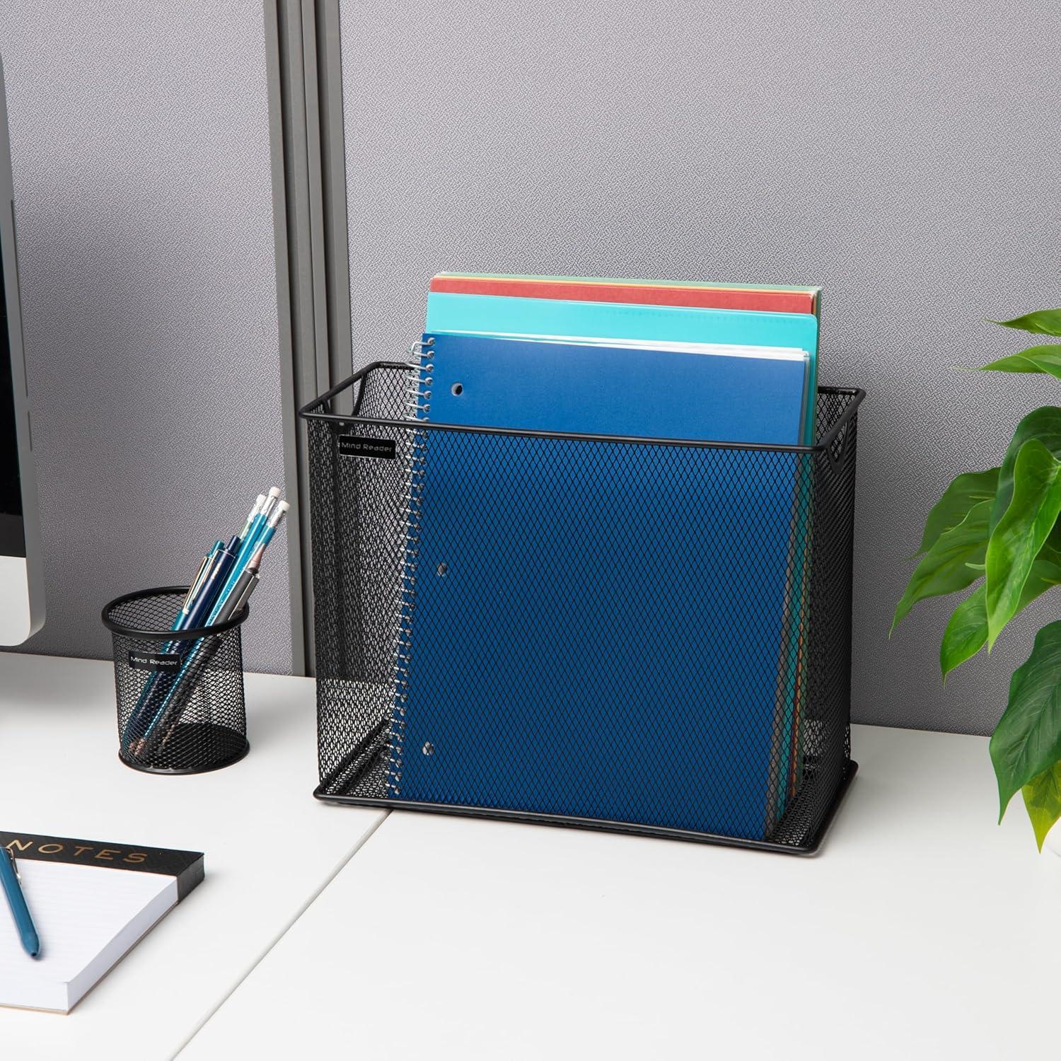 image:imageMind Reader Vertical File Storage Desktop Organizer Hanging Files Office Metal Mesh 1225L x 55W x 10H BlackBlack