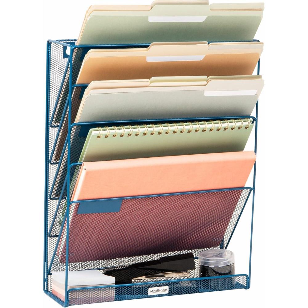 image:imageMind Reader 5Pocket Vertical File Storage Desktop Organizer Wall Mount Office Metal Mesh BlackTurq