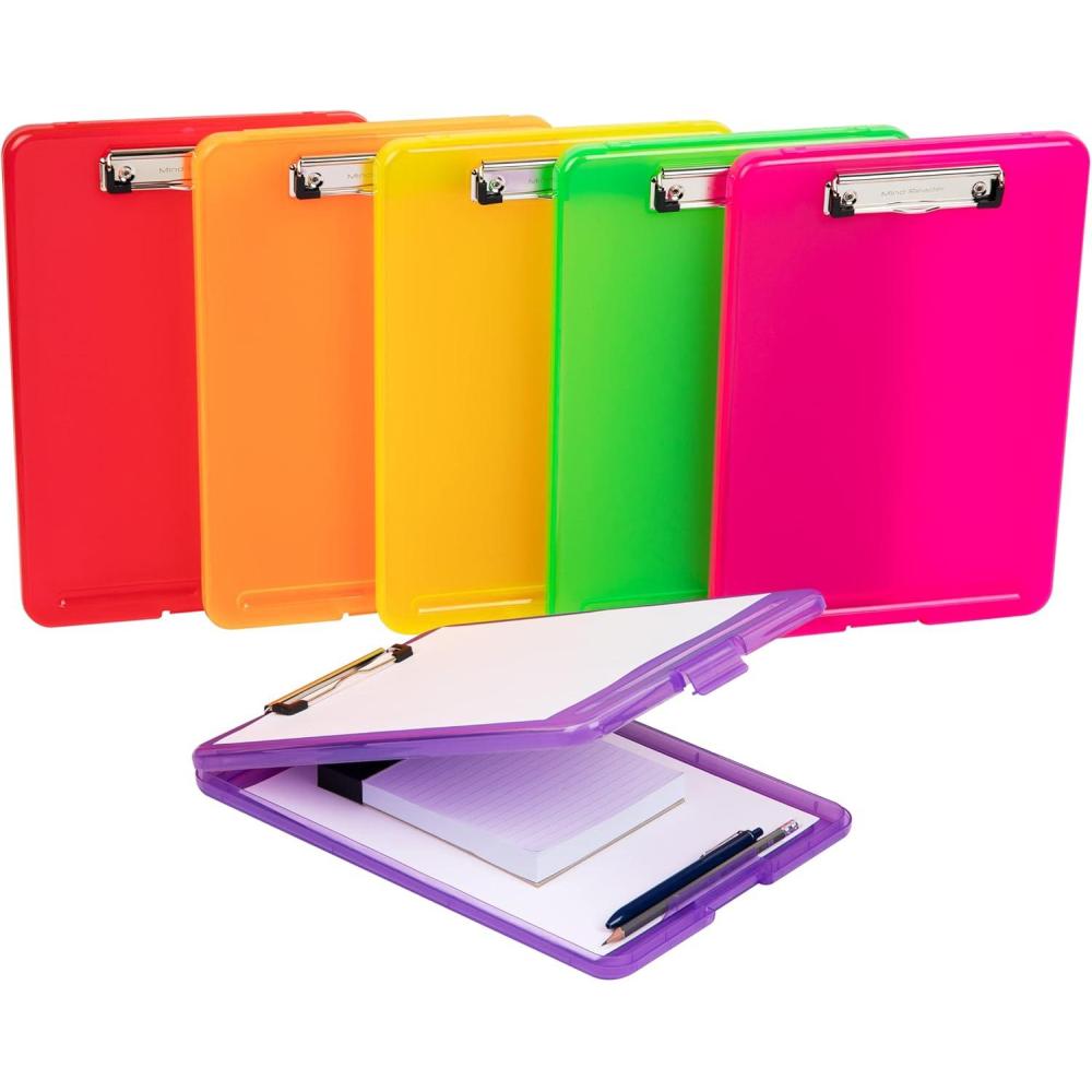 image:imageMind Reader Clipboard with Storage Teacher Nursing Clipboard Plastic 925L x 1325W x 1H Set of 6 Assorted ColorsTranslucent Assorted