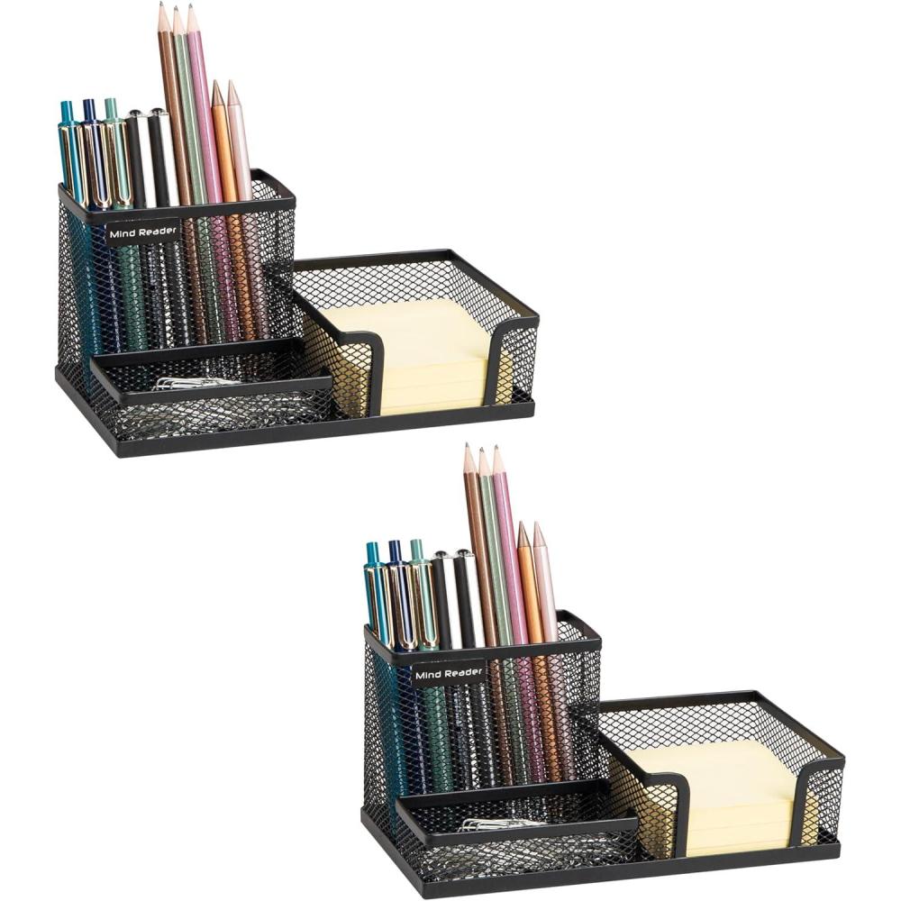 image:imageMind Reader Desktop Organizer Pen Holder Clip Basket Storage Office Metal Mesh 807L x 413W x 394H BlackMEMORG2BLK