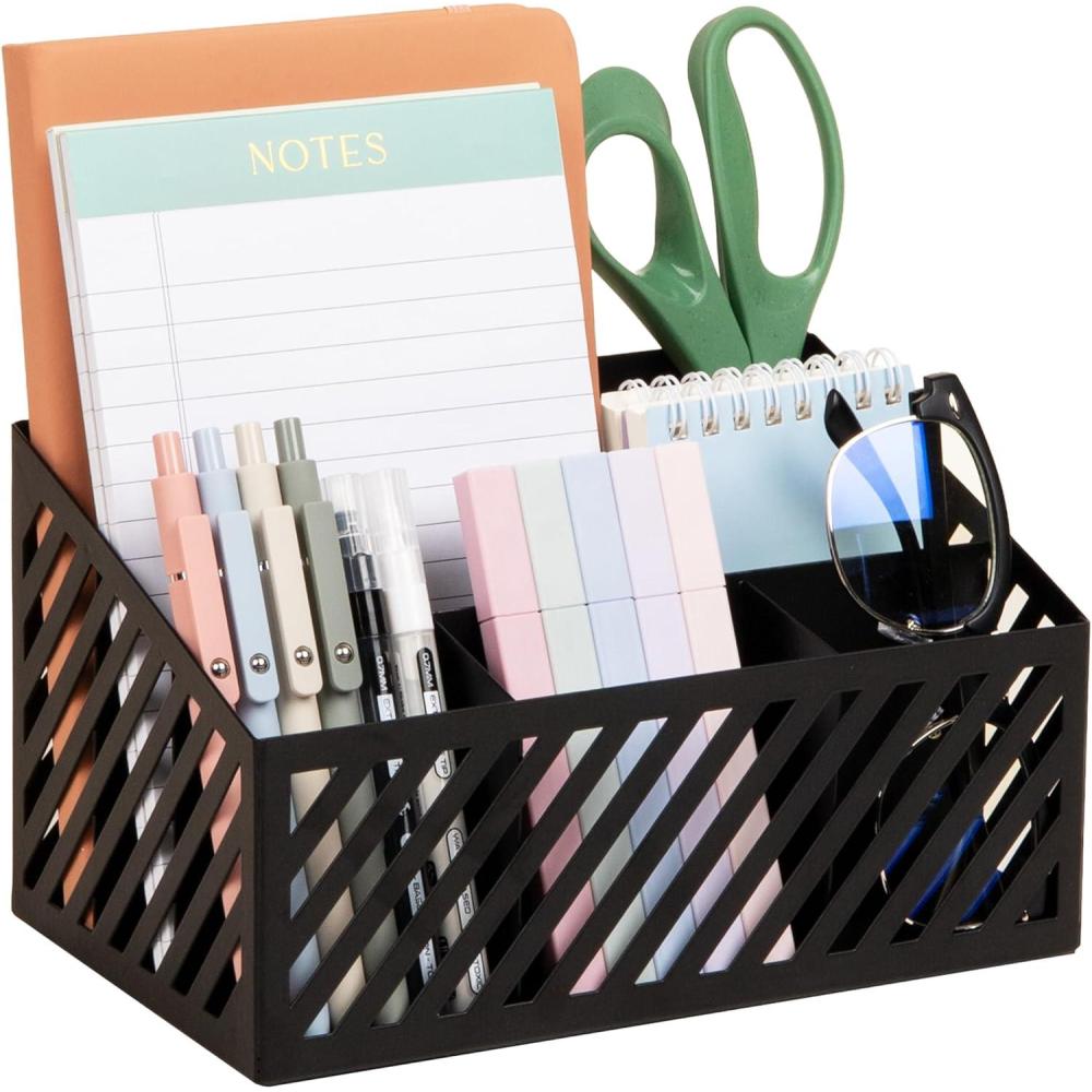 image:imageMind Reader Desktop Organizer and Mail Sorter Five Compartments Office Supplies and Accessories Metal WhiteBlack