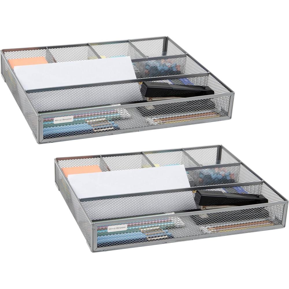 image:imageMind Reader Expandable Mesh Desk Drawer Organizer Adjustable from 925 to 17125 Office Supply Storage Tray Makeup Organizer BlackSilver