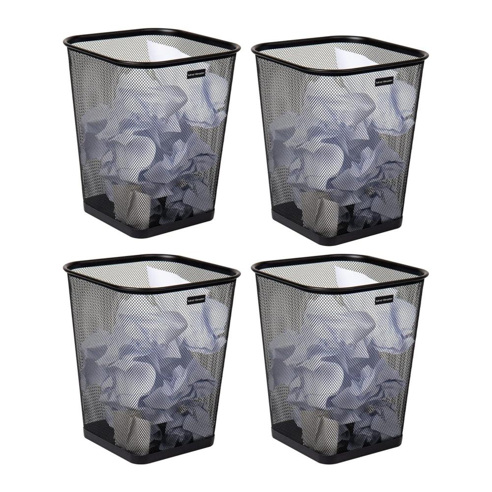 image:imageMind Reader Mesh Trash Can Waste Paper Basket Square Office Metal Mesh 975 L x 975 W x 1225 H Set of 4 BlackClassic Black