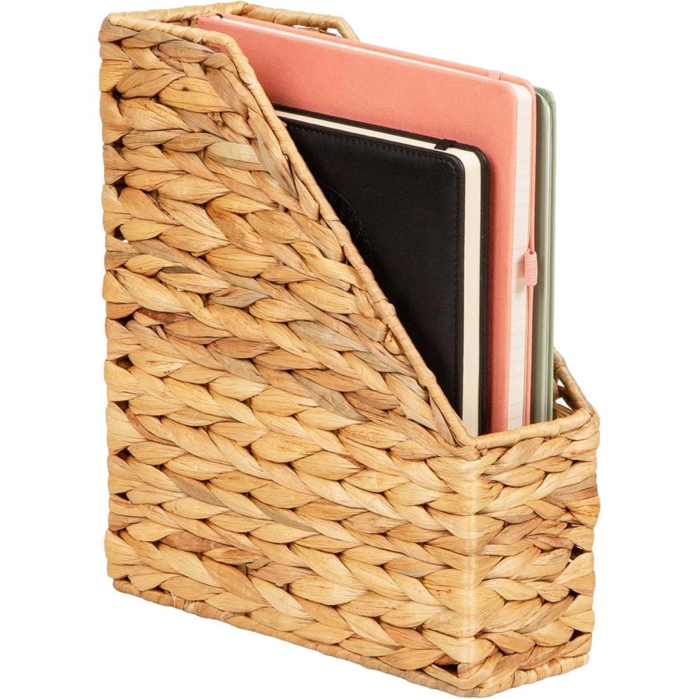 image:imageMind Reader Rattan Vertical File Organizer with Iron Frame Desktop Organizer Holds Letter Size Documents Brown39 x 98 x 118