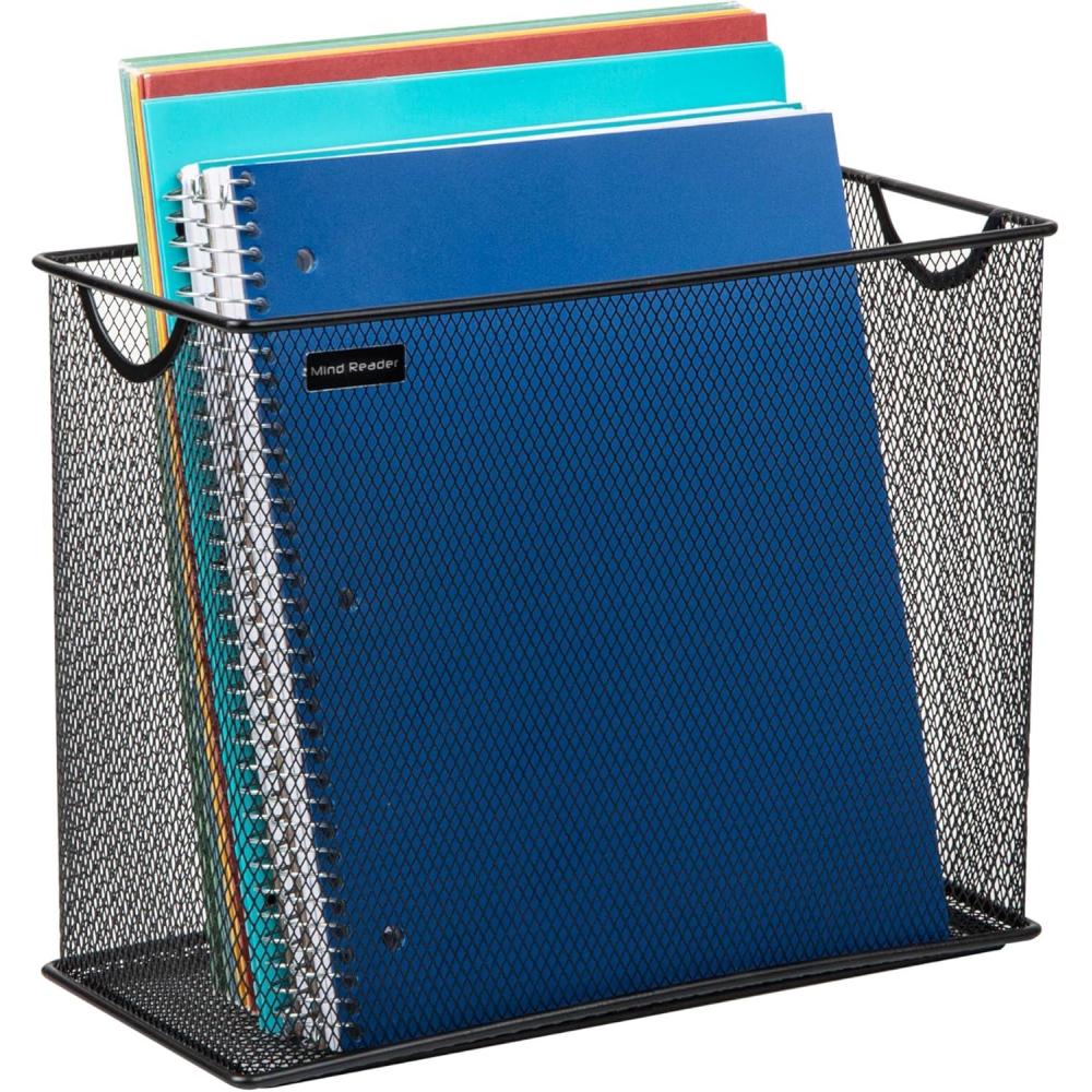 image:imageMind Reader Vertical File Storage Desktop Organizer Hanging Files Office Metal Mesh 1225L x 55W x 10H BlackBlack