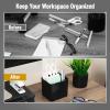 Mind Reader 2-Compartment Desktop Organizer, Removable Wood Divider, Non-Slip Base, Plastic and Wood, Black(Black)
