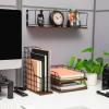 Mind Reader 2-Tier Rustic Letter Tray Organizer with Metal Frame, Wood Base for Desk or Office, Stackable, Metal and Wood, Black(Shelf)