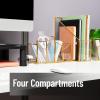 Mind Reader 4-Compartment Glass Desktop Organizer with Copper Trim, Angled Design for Office Supplies, Makeup & Accessories, Glass and Copper, Clear(9.5″ x 3.9″ x 5.9″)