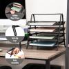 Mind Reader 4-Tier Paper Tray, Desktop Organizer, File Storage, Workspace, Office, Metal Mesh, 12″L x 13.75″W x 12.5″H, Black(Black)