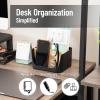 Mind Reader 5-Compartment Desktop Organizer, Adjustable Caddy, Plastic and Wood, Black(Black)