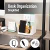 Mind Reader 5-Compartment Desktop Organizer, Adjustable Caddy, Plastic and Wood, Black(White)