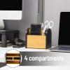 Mind Reader Desktop Organizer with 3 Compartments, Natural Wood and Matte Finish Sides, Compact Desk Storage, Wood, White(Black)