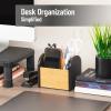 Mind Reader Desktop Organizer with 3 Compartments, Natural Wood and Matte Finish Sides, Compact Desk Storage, Wood, White(Black)