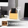 Mind Reader Desktop Organizer with 3 Compartments, Natural Wood and Matte Finish Sides, Compact Desk Storage, Wood, White(White)