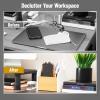 Mind Reader Desktop Organizer with 3 Compartments, Natural Wood and Matte Finish Sides, Compact Desk Storage, Wood, White(White)