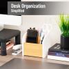 Mind Reader Desktop Organizer with 3 Compartments, Natural Wood and Matte Finish Sides, Compact Desk Storage, Wood, White(White)