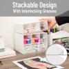 Mind Reader Modular Craft Organizer, 9 Clear Drawer Desktop Storage, Stackable Interlocking Units for Art Supplies, Office and Hobby Storage, Plastic, Set of 3, White
