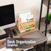 Mind Reader Natural Wood Desktop Mail Organizer with Drawer, 3-Tier Letter Holder with Label Slots, Office Desk Paper Sorter, Brown