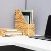 Mind Reader Rattan Vertical File Organizer with Iron Frame, Desktop Organizer, Holds Letter Size Documents, Brown(3.9″ x 9.8″ x 11.8″)