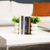 Mind Reader Ribbed Cement Planter Bookends, Faux Greenery for Shelves and Desk Decor, Set of 2, White