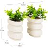 Mind Reader Ribbed Cement Planter Bookends, Faux Greenery for Shelves and Desk Decor, Set of 2, White
