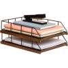 Mind Reader 2-Tier Rustic Letter Tray Organizer with Metal Frame, Wood Base for Desk or Office, Stackable, Metal and Wood, Black(9.8″ x 12.2″ x 5.4″)