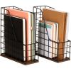Mind Reader 2-Tier Rustic Letter Tray Organizer with Metal Frame, Wood Base for Desk or Office, Stackable, Metal and Wood, Black(Vertical File Organizer)