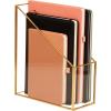 Mind Reader 4-Compartment Glass Desktop Organizer with Copper Trim, Angled Design for Office Supplies, Makeup & Accessories, Glass and Copper, Clear(3.9″ x 9.5″ x 11″)