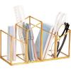 Mind Reader 4-Compartment Glass Desktop Organizer with Copper Trim, Angled Design for Office Supplies, Makeup & Accessories, Glass and Copper, Clear(9.5″ x 3.9″ x 5.9″)